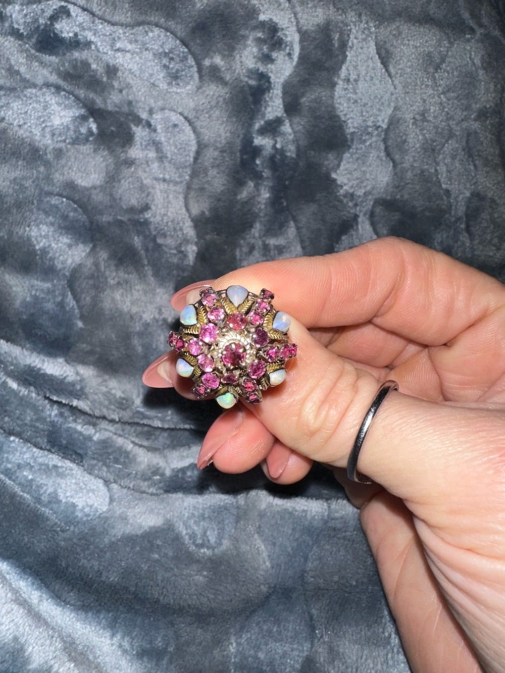 Vintage Pink Crystal Cluster Ring - Women's Fashion Jewelry